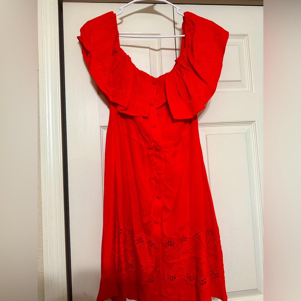 CUTE Red-Orange Off-Shoulder Dress!